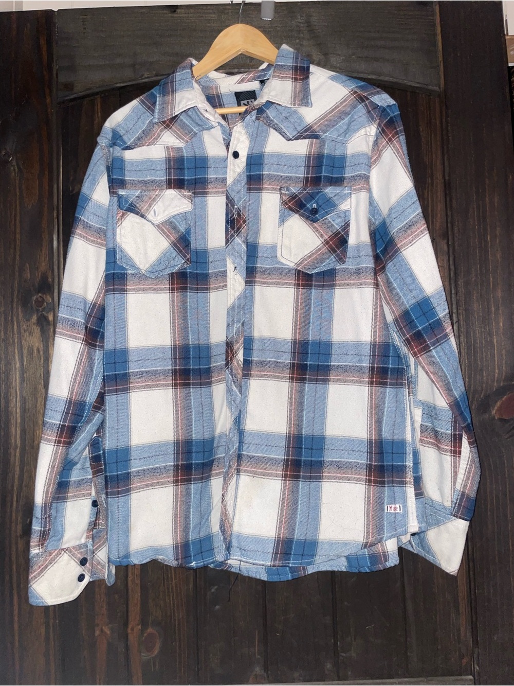 Micros, Men's Blue and White Plaid Button-Up Shirt